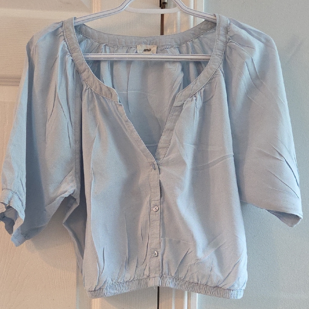Aerie Sky Blue Button-Up Blouse